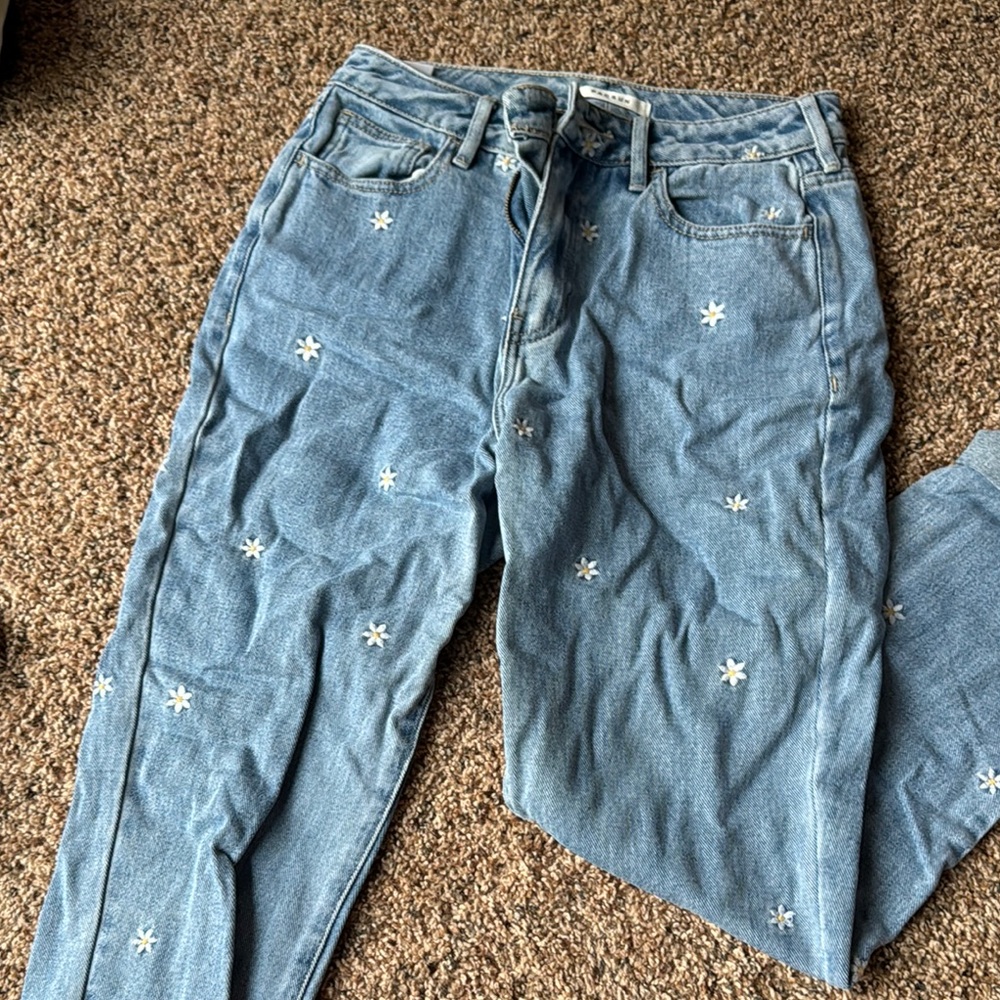 PacSun Blue Straight Leg Jeans with Distressed Details